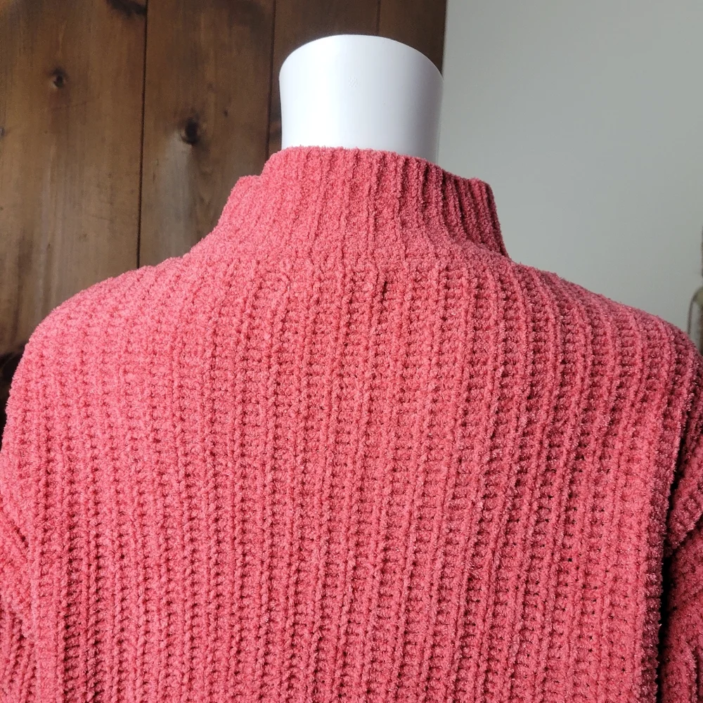 Maurices Chenille Coral Mock Neck Open Weave Sweater - Picture 8 of 12